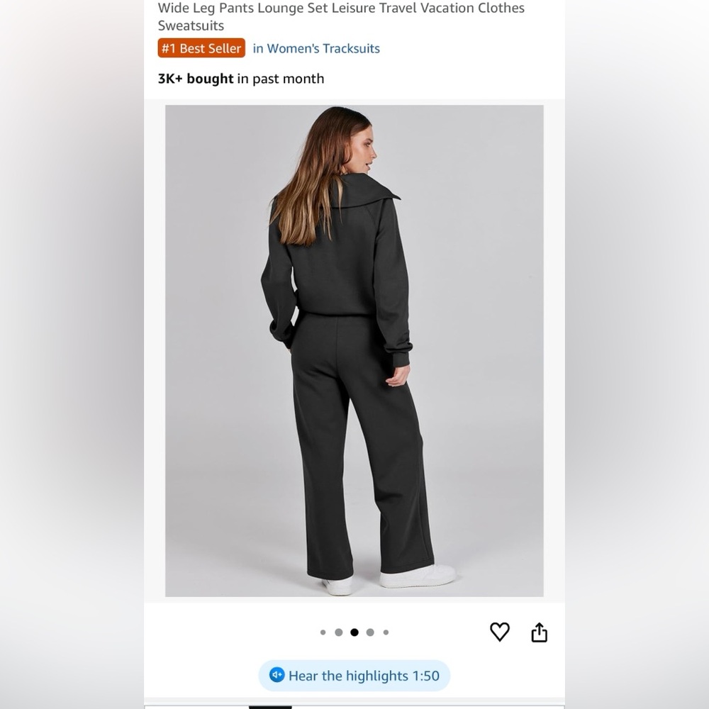 Anrabess Two Piece Sweatsuit, Lounge/Travel Set Black Large Quarter Zip Top - Picture 3 of 13